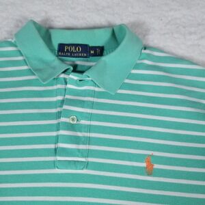 Polo Ralph Lauren Polo Shirt Mens Size M Mint Green White Striped Short Sleeve